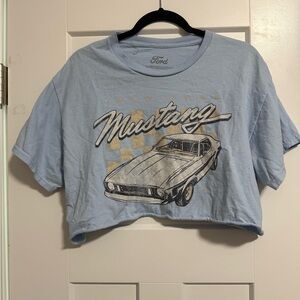 Ford Mustang Light Blue Cropped Tee - Vintage Car Graphic